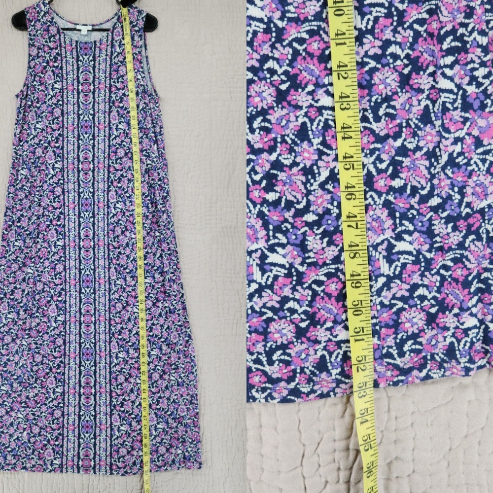 J Jill Maxi Dress M Floral Purple Jersey Shift Sleeveless Beach Resortwear 53" - Picture 8 of 13